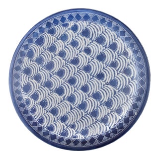 Vintage Handcrafted West-African Blue-Patterned Soapstone Decorative Plate For Sale