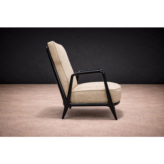 Mid-Century Modern Armchair in Black Hardwood & Chenille, Giuseppe Scapinelli, 1950s - Lot 584 For Sale - Image 3 of 12