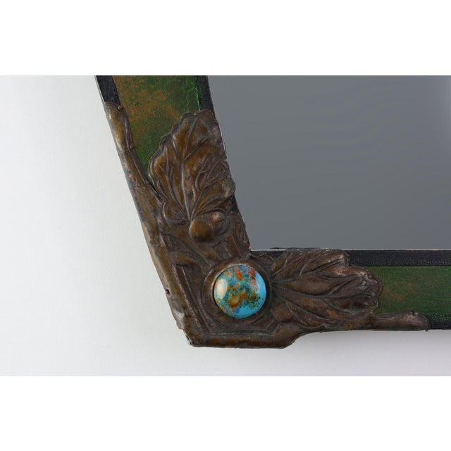 Arts & Crafts Mirror in Green Metal with Glass Decoration, France, 1890s For Sale - Image 9 of 11