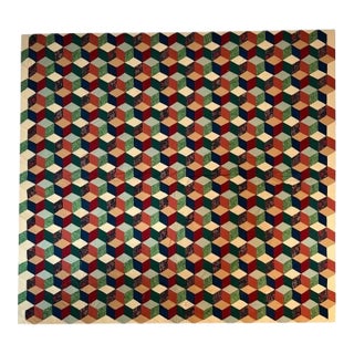 Monumental Tumbling Blocks Quilt Modern Americana Hand-Stitched Contemporary Art For Sale