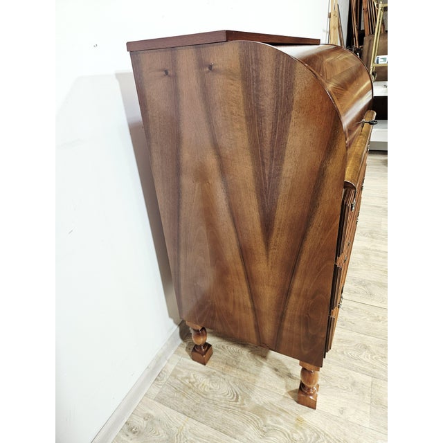 Walnut Cylinder-Roll-Top Secretary Desk, 1970s For Sale - Image 10 of 18