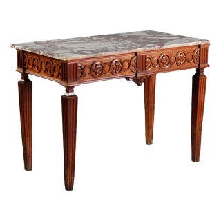 Neoclassical Walnut Console with Marble Top For Sale