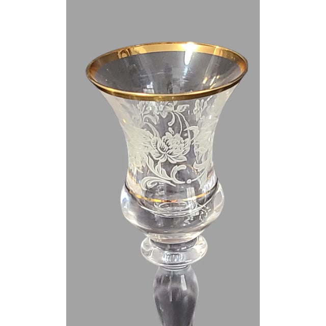 Hollywood Regency Late 20th Century Mikasa Crystal Pair of Lace Floral Candle Holders Gilded Rim For Sale - Image 3 of 6