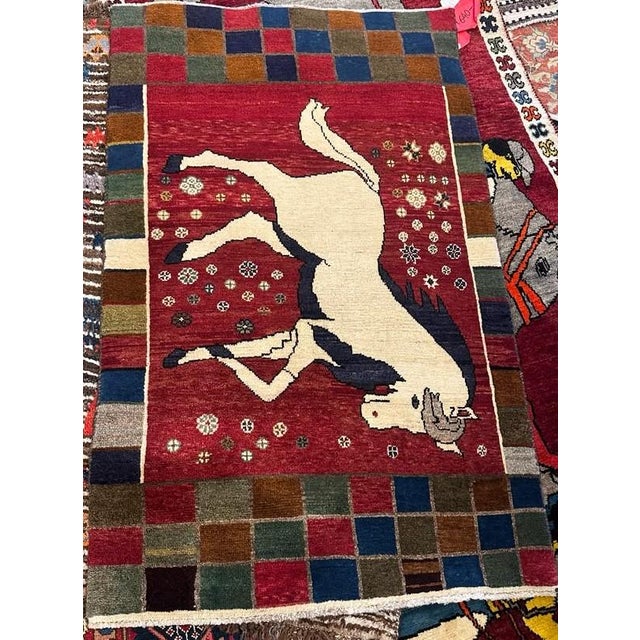 Vintage Azeri Gabbeh Rug With Horse Motif, 3' X 4'9" For Sale - Image 4 of 4