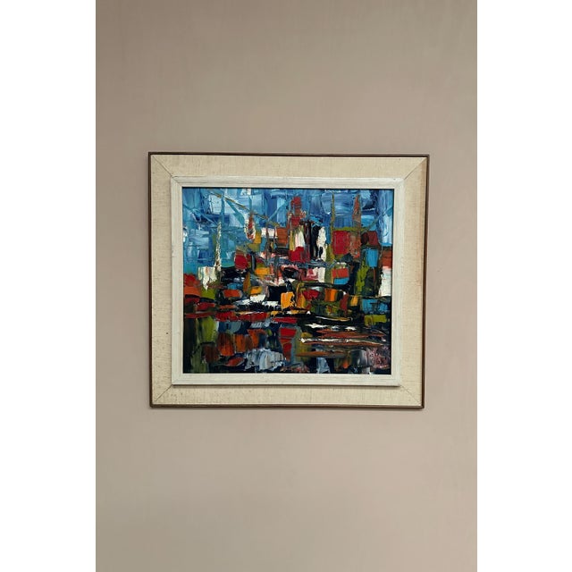 Original Abstract Oil on Canvas – “Abstract Composition” by Pietrak – Signed & Dated 1967 – Vintage & Framed – 60 × 55.5...