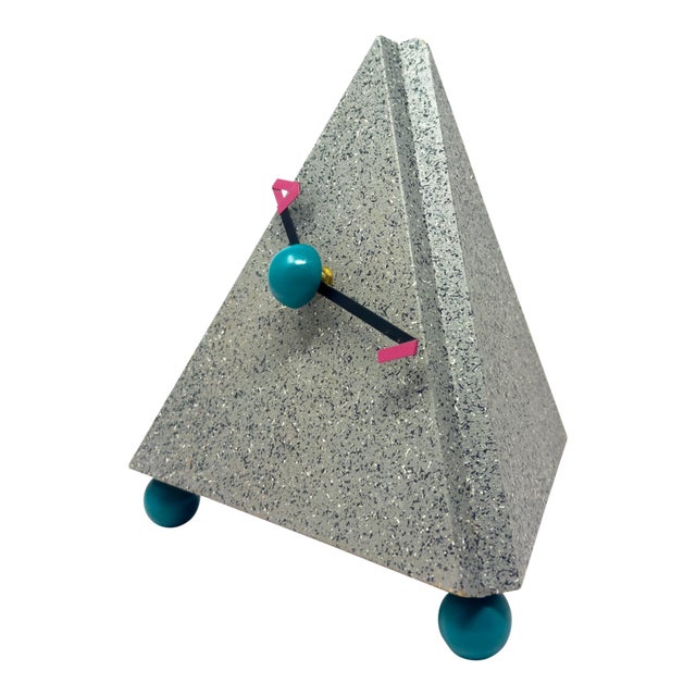 1980s Postmodern Triangular Mantel Clock With Splatter Finish For Sale