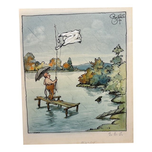 Heinz Geilfuß, SOS at the Collapsed Footbridge, Gouache For Sale