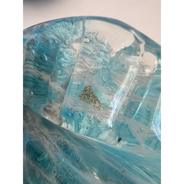 Vintage Hand-Blown Italian Glass Conch Shell Sculpture – Blue Swirl Aventurine Art For Sale - Image 14 of 16