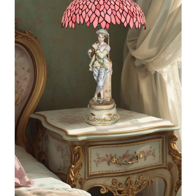 Mid-Century Porcelain Table Lamp Minstrel With Mandolin For Sale - Image 14 of 16