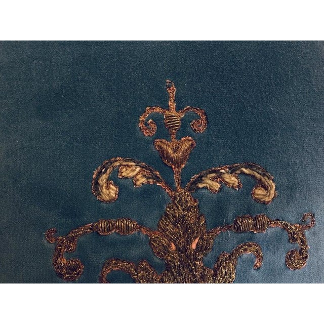 Pair 19th Century French Metallic Applique - Hand-Embroidered Velvet Pillows For Sale - Image 11 of 14