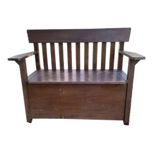 Mid 20th Century Oak Mission Style Slat Back Bench