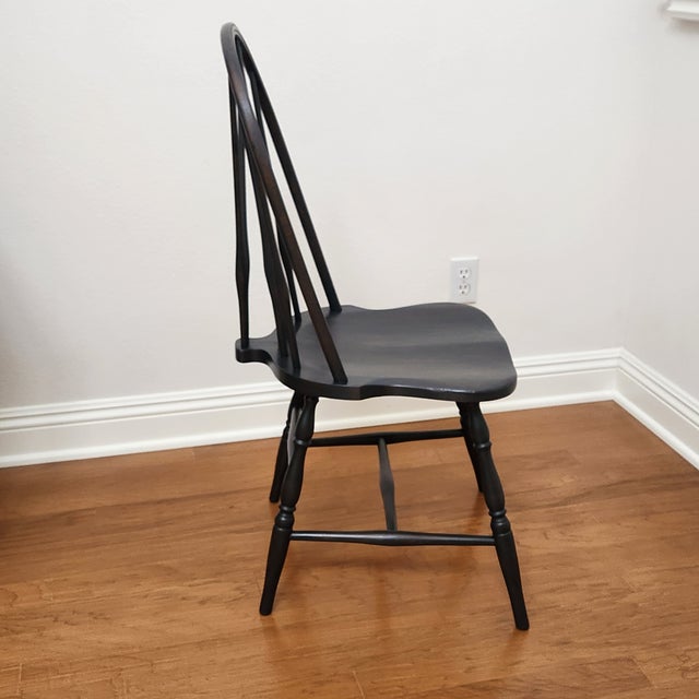Wood Vintage Windsor-Style Brace Back Chair Newly Refinished in Carbon Grey For Sale - Image 7 of 12