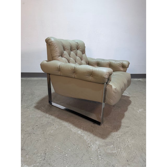 Mid-Century Modern 1970s Mid Century Chrome Flat Bar Tufted Chair For Sale - Image 3 of 12