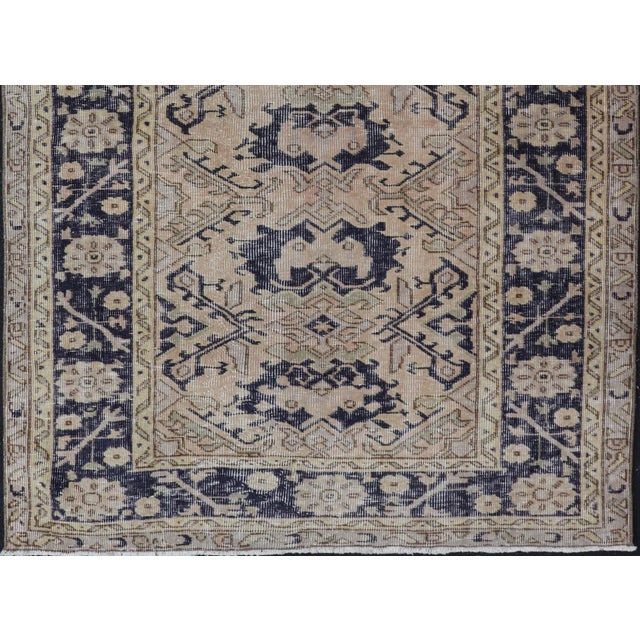 Vintage Turkish Oushak Rug With Beige and Navy Blue Accents 3'9 X 5'6 For Sale - Image 4 of 11