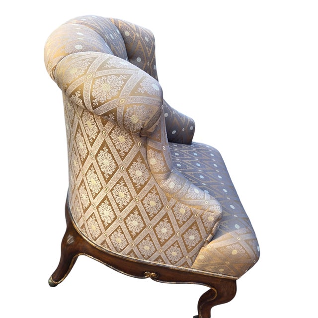 Marge Carson 1990s Marge Carson Boudoir Lounge Accent Chair French Tuffed Wingback Armchair Regency For Sale - Image 4 of 14