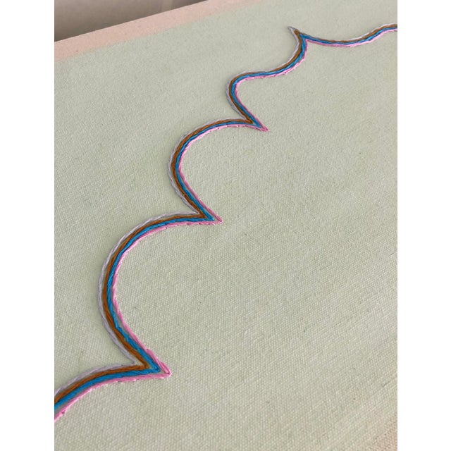 Original Painting | Turquoise Abstract Painting With Whimsical Arch Shape, 14 X 28 In. For Sale - Image 4 of 5