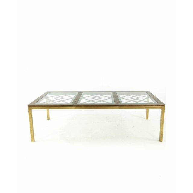 1980s Vintage Mastercraft Style Huge Fretwork Brass Glass Dark Wood Extension Dining Room Table For Sale - Image 10 of 17