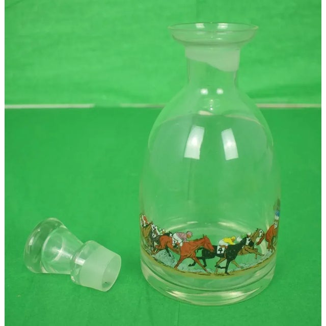 Hand-Painted Race Horses & Jockeys Glass Decanter Signed R Kuntz Crystal Spout Topper!~ 4" x 6" x 1"