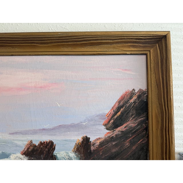 Late 20th Century Late 20th Century Framed VTG Oil Painting Seascape Signed Theddy Peterson Coastal Waves Rocks Art For Sale - Image 5 of 10
