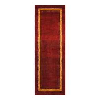 Pasargad Home Gabbeh Hand-Knotted Wool Burgundy Runner- 2' 9'' X 7'11'' For Sale