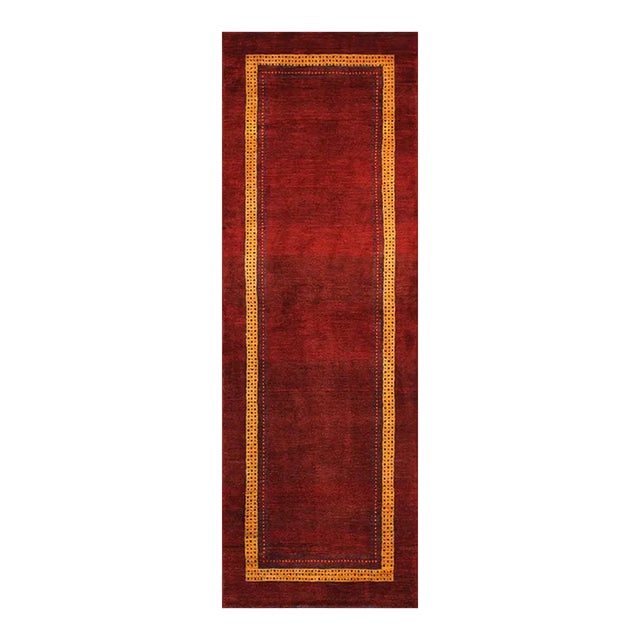 Pasargad Home Gabbeh Hand-Knotted Wool Burgundy Runner- 2' 9'' X 7'11'' For Sale