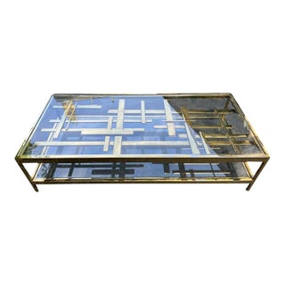 Rare Modernist Gold Metal Multi Strap & Bar Coffee Table by Romeo Rega For Sale