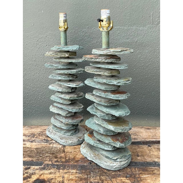 Vintage Stacked Stone Table Lamps - Pair For Sale - Image 11 of 15