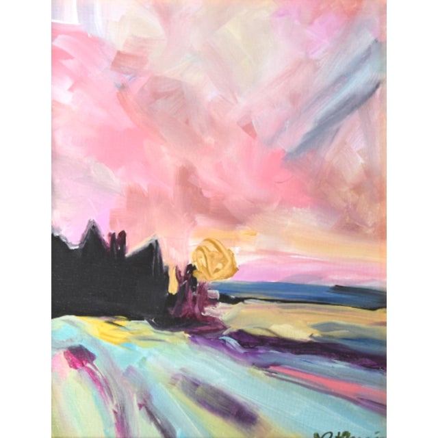 Abstract Pastel Impressionist Landscape Painting Including the Antiqued Gold Wood Frame For Sale - Image 3 of 5