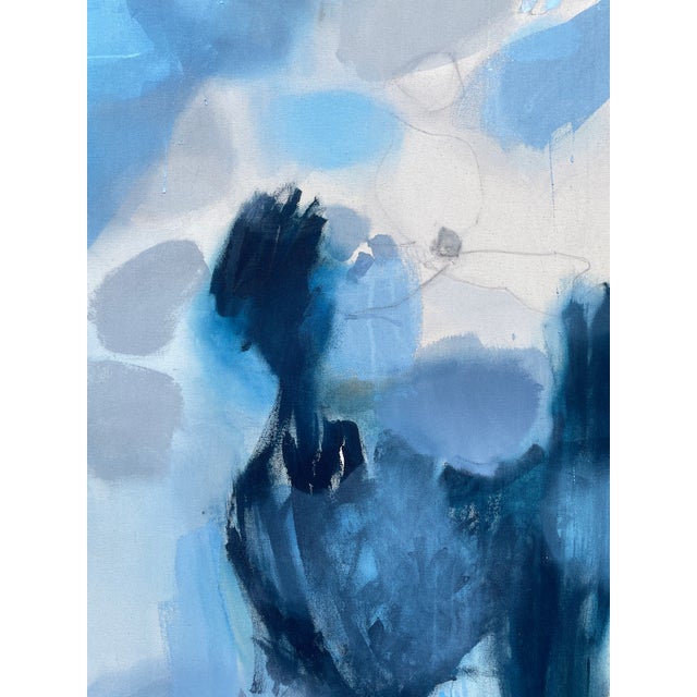 Textile "Lakeside Reverie" Large Contemporary Blue Abstract Painting in Cerulean, Slate and Navy by Stacey Warnix For Sale - Image 7 of 10