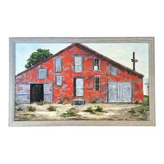 Framed D. Hayes Barn Landscape Painting For Sale