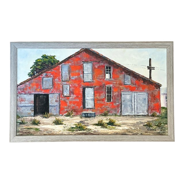 Framed D. Hayes Barn Landscape Painting For Sale