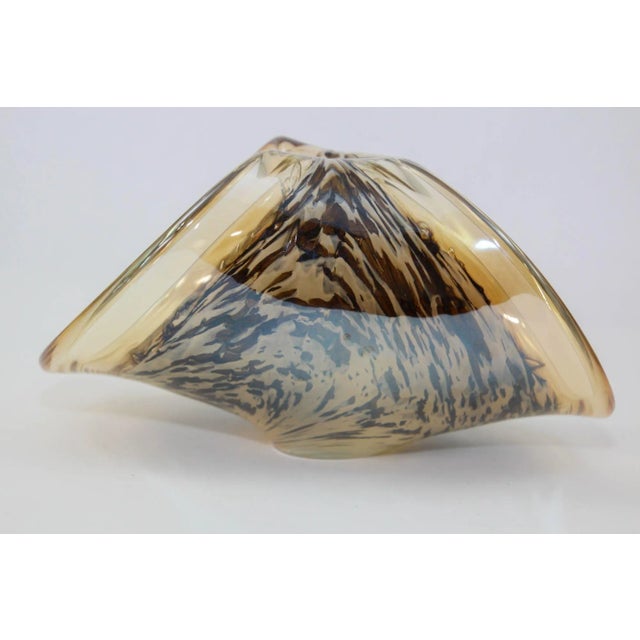 Murano Italian Mouth Blown Art Glass Sculptural Bowl in Brown and Gold For Sale - Image 9 of 12
