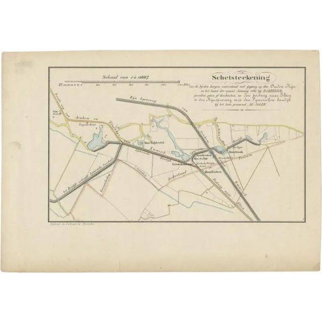 Antique Map of the Breaches of the Oude Rijn River, 1890 For Sale