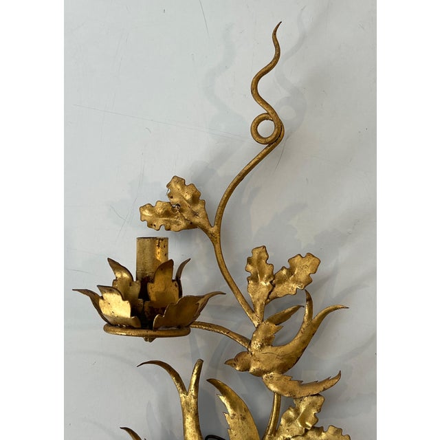 1970s French gilded metal bird wall sconces in the style of Maison Baguès - a Pair For Sale - Image 9 of 12