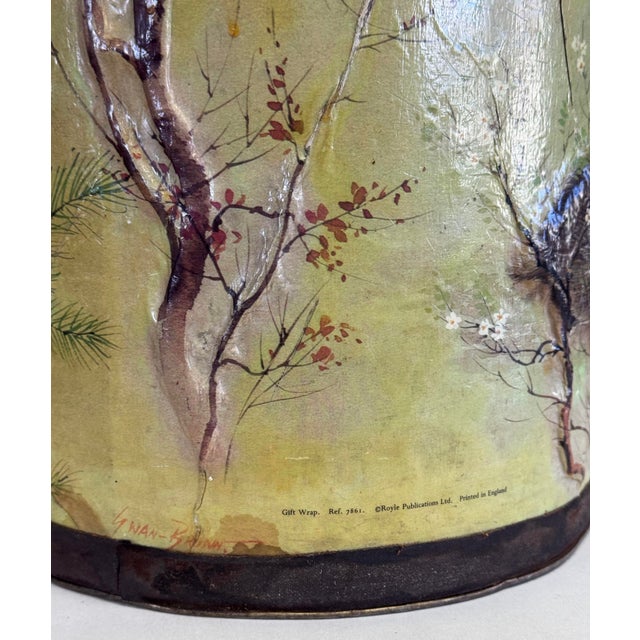 Vintage Decoupage Tin Wastebasket or Umbrella Stand For Sale - Image 9 of 9