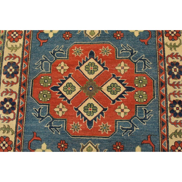 2020s Kazak Rug 4′ X 5’11” Blue Wool Tribal Hand-Knotted Oriental Carpet For Sale - Image 5 of 12