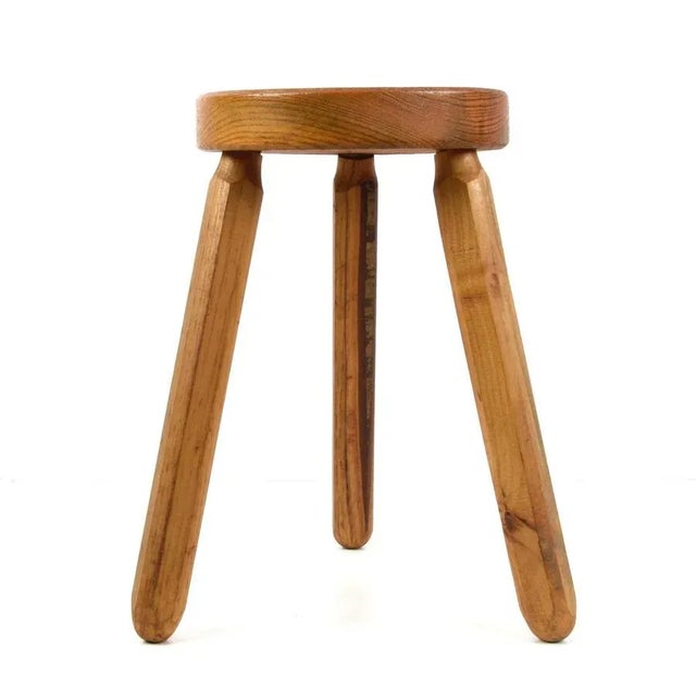 Mid-Century Modern Mid-Century French Modern Wooden Tripod Stool in the style of Charlotte Perriand, 1950s For Sale - Image 3 of 18
