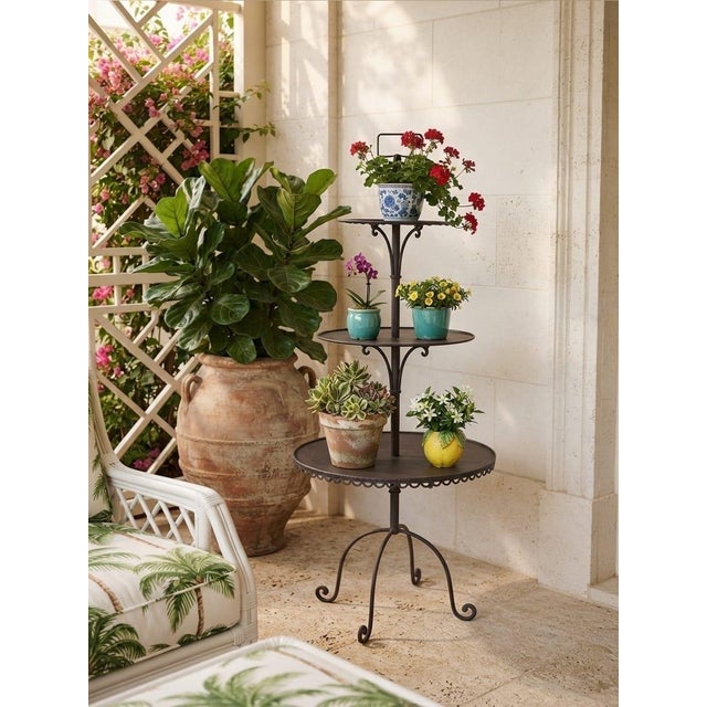 Vintage 3-Tier Dark Bronze Metal Plant Stand & Tiered Display Tower For Sale - Image 10 of 12