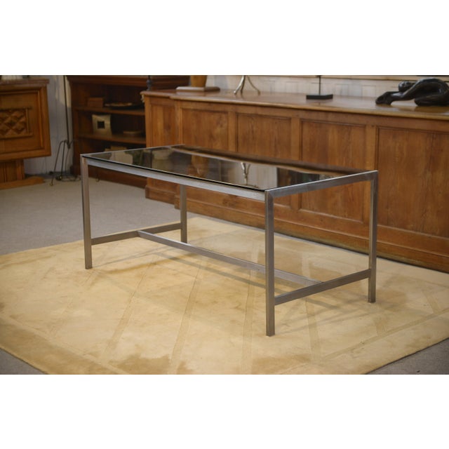 Gray Desk in Brushed Stainless Steel and Black Smoked Glass, 1980s For Sale - Image 8 of 12