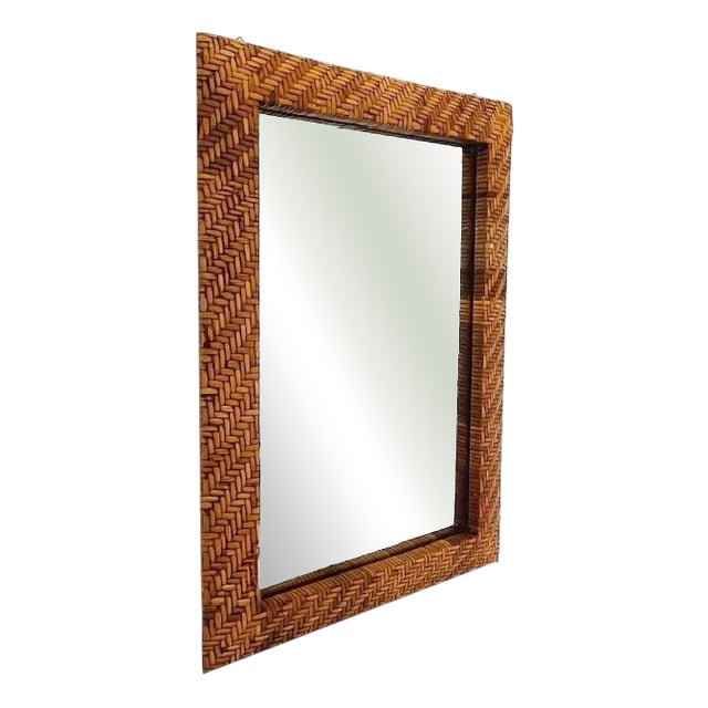 Mid-Century Rattan Wicker Mirror For Sale