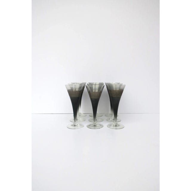 Black Champagne Flutes Glasses in Black & Silver, Circa 1960s, Set of 9 For Sale - Image 8 of 13