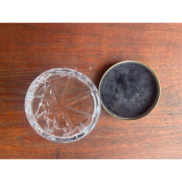 1920s Antique Art Nouveau Flower Brass Cover & Cut Glass Vanity Dresser Jar For Sale - Image 5 of 5