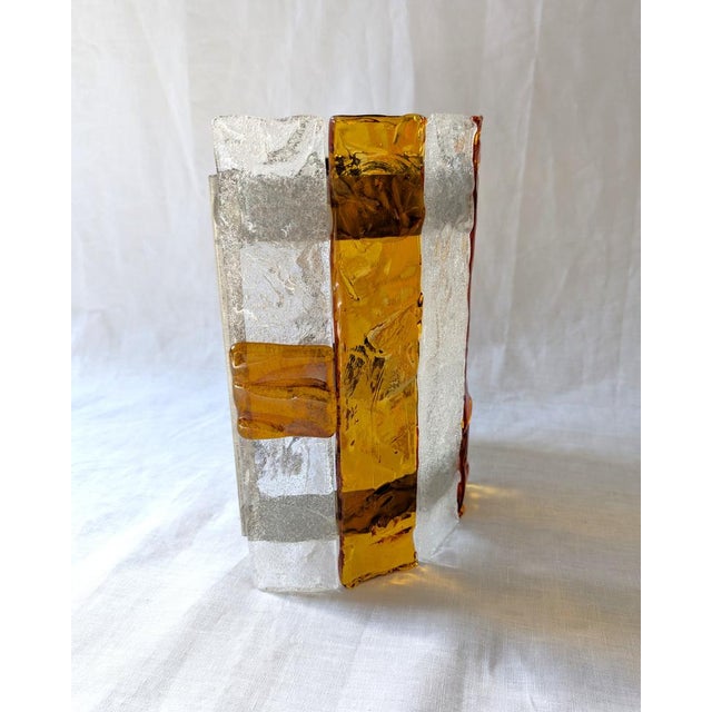 Metal Amber Striped Murano Glass Wall Sconce attributed to AV Mazzega, 1970s For Sale - Image 7 of 14