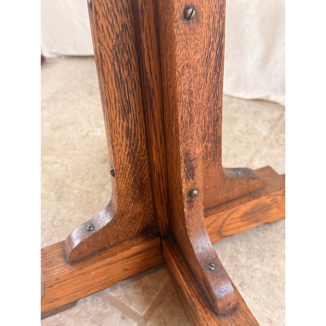 Antique Mission Style Solid Oak Standing Hall Tree With Four Double Hooks For Sale - Image 10 of 10