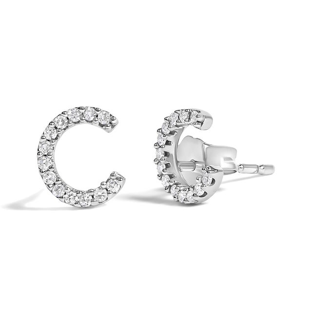 Expertly crafted to symbolize individuality and grace, this exquisite "C" initial stud earring is fashioned from radiant...