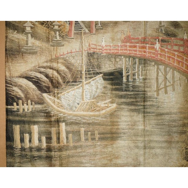 19th Century Antique Japanese Meiji Hand-Embroidered Silk Tapestry, 1880 For Sale - Image 5 of 15