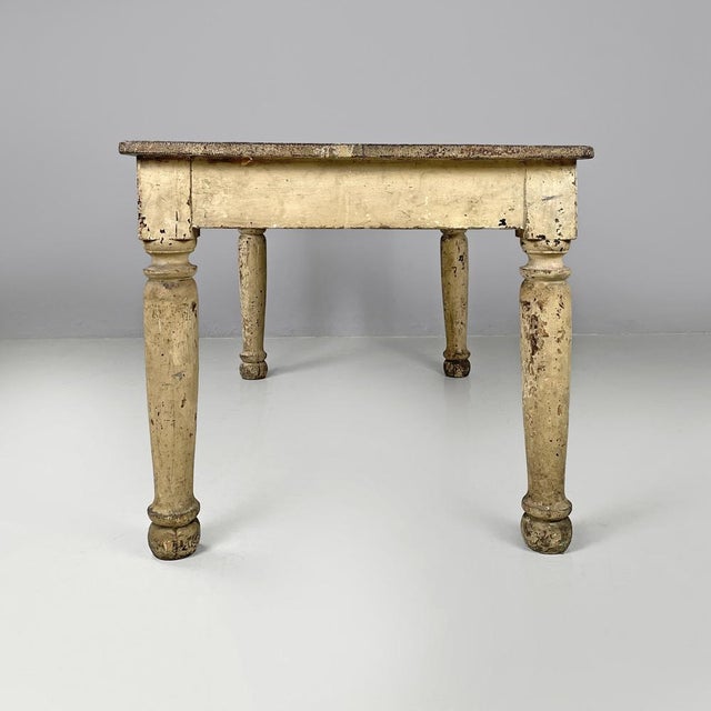 Antique Italian White Painted Wooden Dining Table with Two Drawers, 1800s For Sale - Image 5 of 18