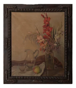 Pons, Still Life with Irises, Oil on Canvas, Framed