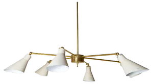 Italian Light Chandelier with Aluminum Speakers & Brass Structure in the style of Stilnovo Models, 1950s