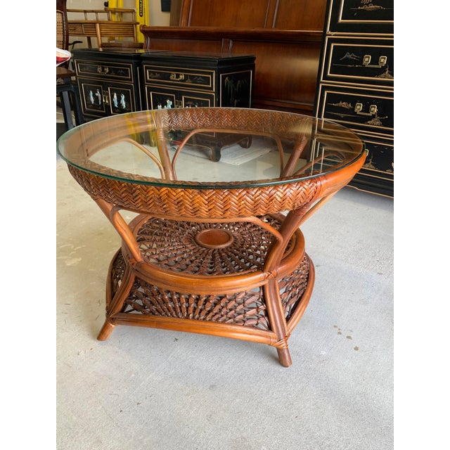 Coastal Tommy Bahama Rattan Side Table Chairish